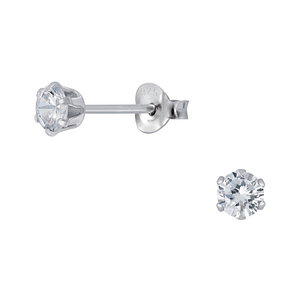 Wholesale 4mm Round Cubic Zirconia Sterling Silver Ear Studs - JD1976