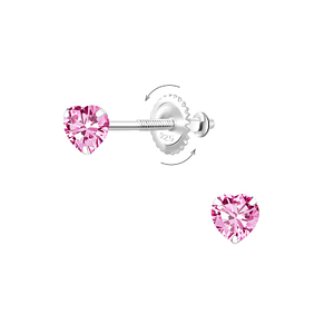 Wholesale 4mm Heart Cubic Zirconia Sterling Silver Screw Back Ear Studs - JD6239