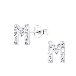 Wholesale Sterling Silver Letter M Ear Studs - JD19192