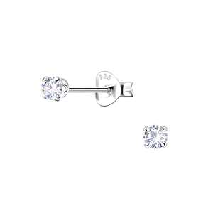 Wholesale 3mm Round Cubic Zirconia Sterling Silver Ear Studs - JD14984