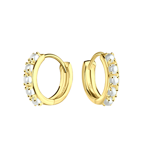 Wholesale 12mm Sterling Silver Pearl Huggie Earrings - JD19468