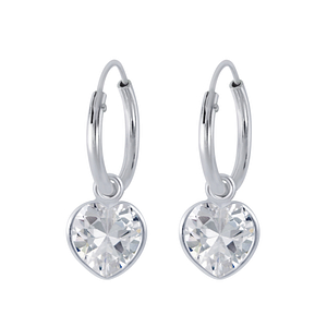 Wholesale 6mm Heart Cubic Zirconia Sterling Silver Charm Ear Hoops - JD2254