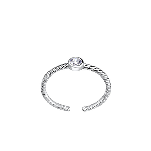 Wholesale 2.5mm Round Cubic Zirconia Sterling Silver Twisted Toe Ring - JD19781