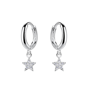 Wholesale Sterling Silver Star Charm Huggie Earrings - JD19789