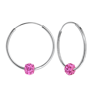 Wholesale 25mm Sterling Silver Ear Hoops with 6mm Crystal Ball - JD7182