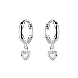 Wholesale Sterling Silver Heart Charm Huggie Earrings - JD20013
