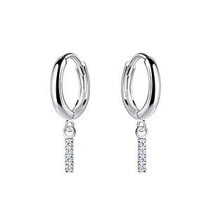 Wholesale Sterling Silver Bar Charm Huggie Earrings - JD20004