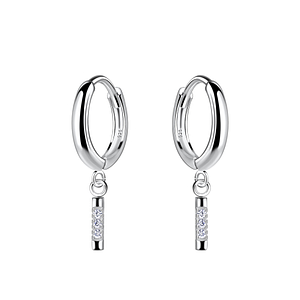 Wholesale Sterling Silver Bar Charm Huggie Earrings - JD19968