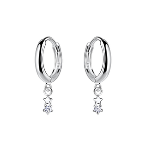 Wholesale Sterling Silver Star Charm Huggie Earrings - JD19969
