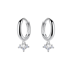 Wholesale Sterling Silver Three Stones Charm Huggie Earrings - JD20005