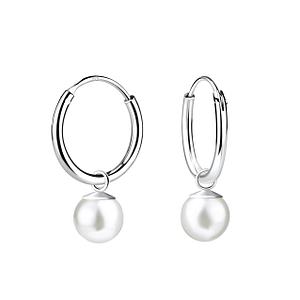 Wholesale 6mm Pearl Sterling Silver Charm Ear Hoops - JD19960
