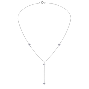 Wholesale 5mm Round Cubic Zirconia Sterling Silver Hanging Chain Necklace - JD19994