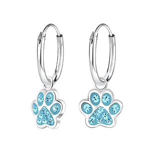 Wholesale Sterling Silver Paw Print Charm Ear Hoops - JD8344