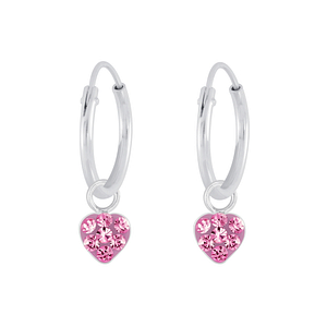 Wholesale Sterling Silver Heart Crystal Charm Ear Hoops - JD5617