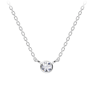 Wholesale 3mm Round Cubic Zirconia Sterling Silver Necklace - JD20120