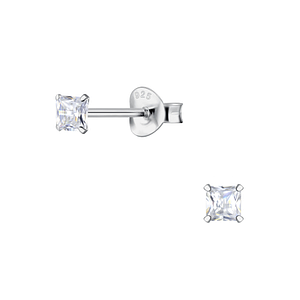 Wholesale 3mm Square Cubic Zirconia Sterling Silver Ear Studs - JD20158