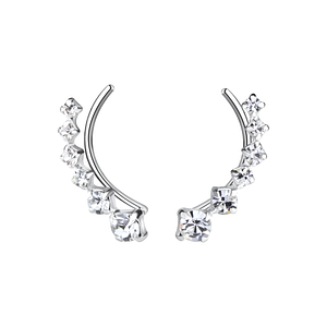 Wholesale Sterling Silver Curved Line Crystal Ear Climbers - JD10483