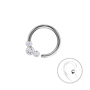 Wholesale Sterling Silver Three Stones Helix Hoop - JD20635