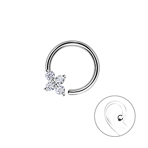 Wholesale Sterling Silver Flower Helix Hoop - JD20644