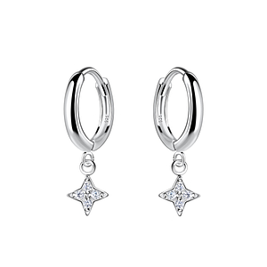 Wholesale Sterling Silver Star Charm Huggie Earrings - JD20015