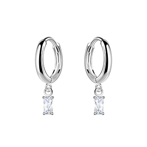Wholesale 2X4mm Baguette Cubic Zirconia Sterling Silver Charm Huggie Earrings - JD20010