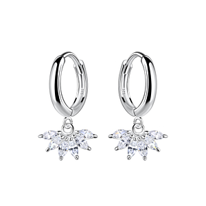Wholesale Sterling Silver Flower Charm Huggie Earrings - JD20018