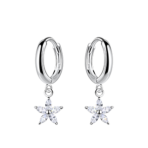 Wholesale Sterling Silver Flower Charm Huggie Earrings - JD20009