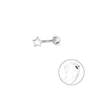 Wholesale Sterling Silver Star Cartilage Stud with Sterling Silver Ball Screw Back - JD20430