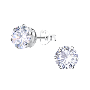 Wholesale 7mm Round Cubic Zirconia Sterling Silver Ear Studs - JD20613