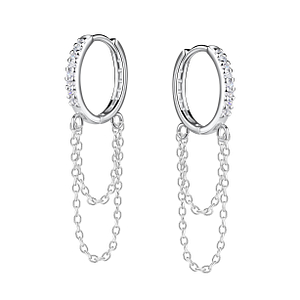 Wholesale Sterling Silver Eternity Huggie Earrings with Hanging Chain - JD20612