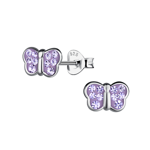 Wholesale Sterling Silver Butterfly Crystal Ear Studs - JD19589