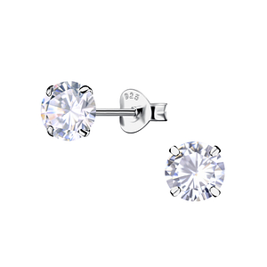 Wholesale 6mm Round Cubic Zirconia Sterling Silver Ear Studs - JD21162