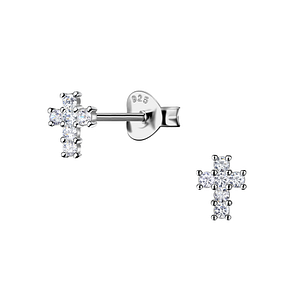 Wholesale Sterling Silver Cross Cubic Zirconia Ear Studs - JD21215