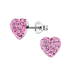 Wholesale Sterling Silver Heart Crystal Ear Studs - JD21198