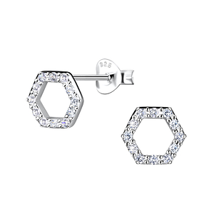 Wholesale Sterling Silver Hexagon Ear Studs - JD21285