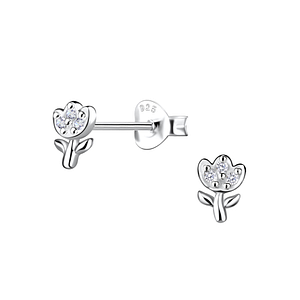 Wholesale Sterling Silver Flower Ear Studs - JD21289 Wholesale Sterling Silver Flower Ear Studs - JD21289