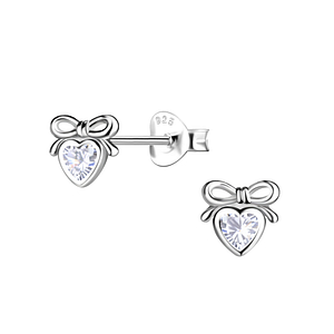Wholesale Sterling Silver Bow Heart Ear Studs - JD21291 Wholesale Sterling Silver Bow Heart Ear Studs - JD21291