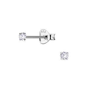 Wholesale 2.5mm Round Cubic Zirconia Sterling Silver Ear Studs - JD21638