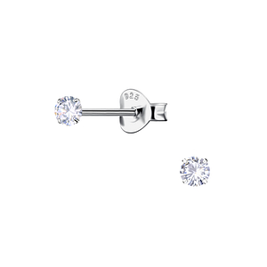 Wholesale 3mm Round Cubic Zirconia Sterling Silver Ear Studs - JD21641