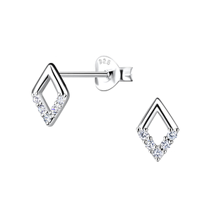 Wholesale Sterling Silver Diamond Shaped Ear Studs - JD21657