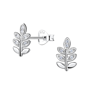 Wholesale Sterling Silver Olive Leaf Ear Studs - JD21659