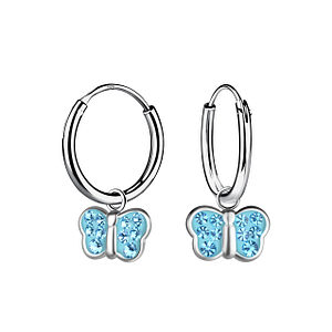 Wholesale Sterling Silver Butterfly Charm Ear Hoops - JD21611