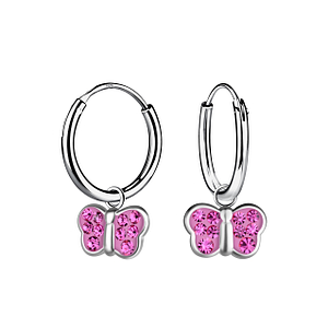 Wholesale Sterling Silver Butterfly Charm Ear Hoops - JD21611