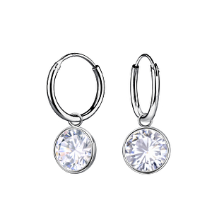 Wholesale 8mm Round Cubic Zirconia Sterling Silver Charm Ear Hoops - JD21613