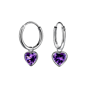 Wholesale 6mm Heart Cubic Zirconia Sterling Silver Charm Ear Hoops - JD21608