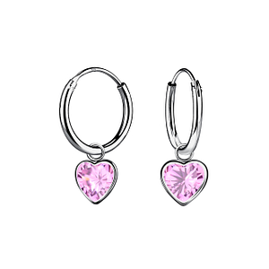 Wholesale 6mm Heart Cubic Zirconia Sterling Silver Charm Ear Hoops - JD21608