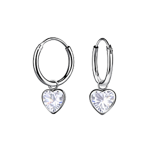 Wholesale 6mm Heart Cubic Zirconia Sterling Silver Charm Ear Hoops - JD21608