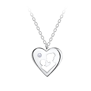 Wholesale Sterling Silver Mother and Baby Heart Necklace - JD21663