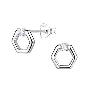 Wholesale Sterling Silver Hexagon Ear Studs - JD21758