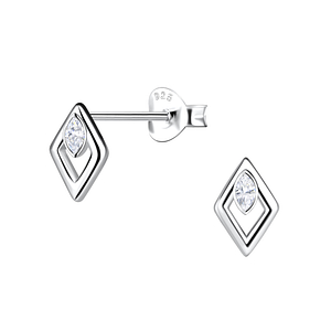 Wholesale Sterling Silver Diamond Shaped Ear Studs - JD21701